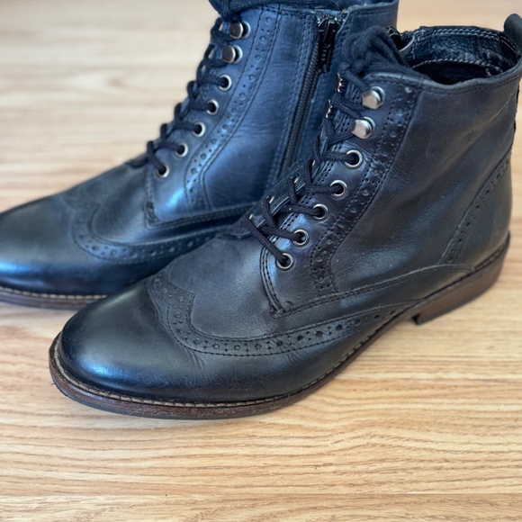 5th Avenue Black Leather Flat Wingtip Lace Up Ankle Boots, 40 eu size - Picture 3 of 8